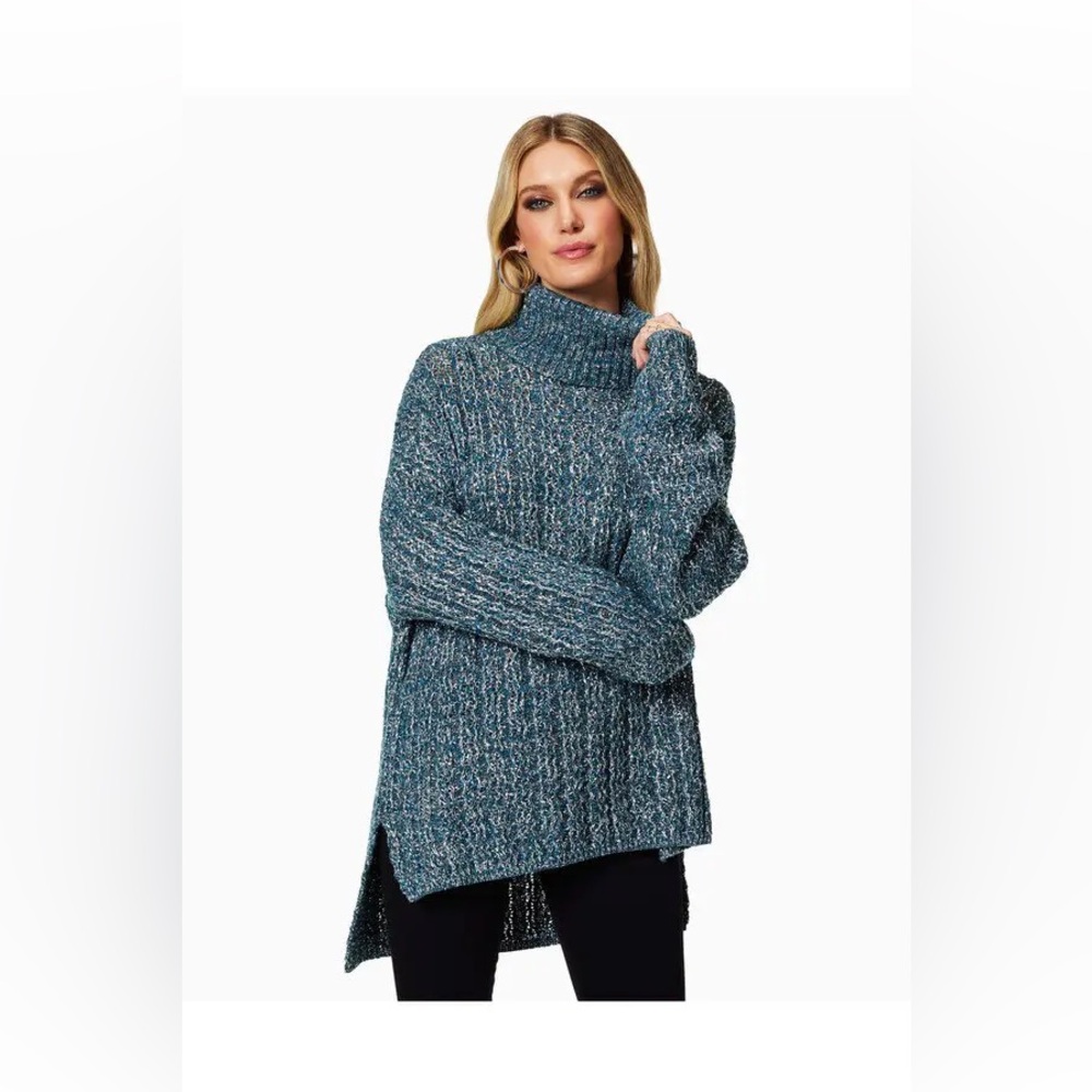 Ramy Brook SHIRLEY METALLIC KNIT TURTLENECK SWEATER IN JEWEL BLUE Women’s XS